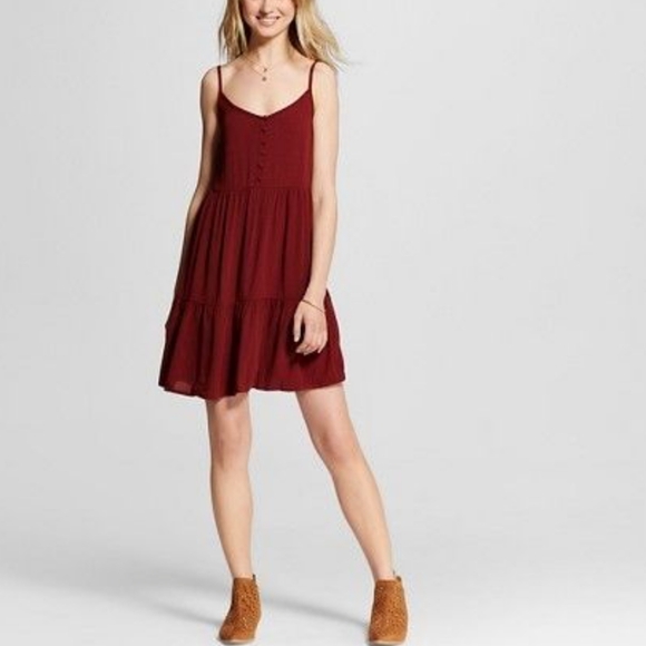 Mossimo Burgundy Tiered Gauzy Spaghetti Strap Dress Size Large - Picture 1 of 11